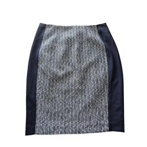 White House Black Market Tweed Skirt Women 4 Blue Ecru Pencil Skirt